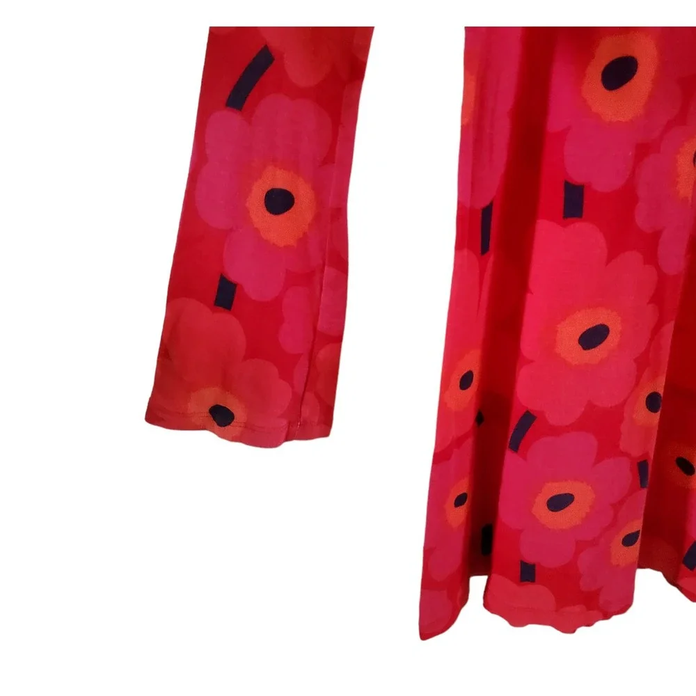 Marimekko Dress Pink Orange Unikko Print Cotton Long Sleeve Girls XL 14
